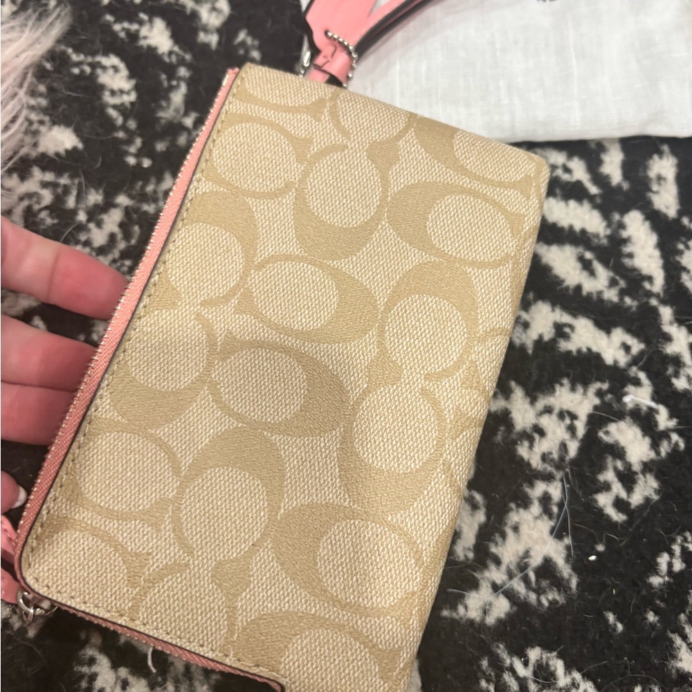 Coach Tan and Pink Signature Wristlet
